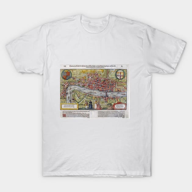 Vintage Map of London England (1598) T-Shirt by Bravuramedia